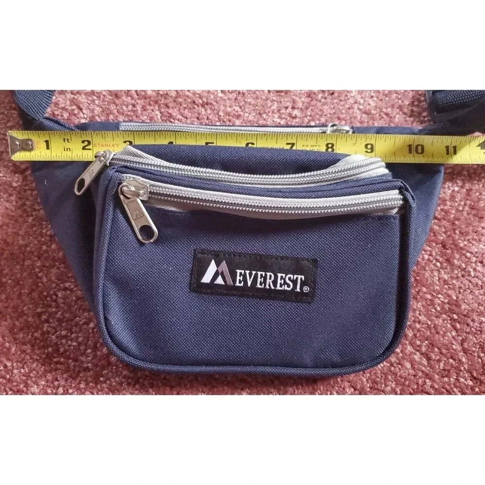 Everest Fanny Pack Waist Bag 3 Pocket Zip Navy Blue and Gray